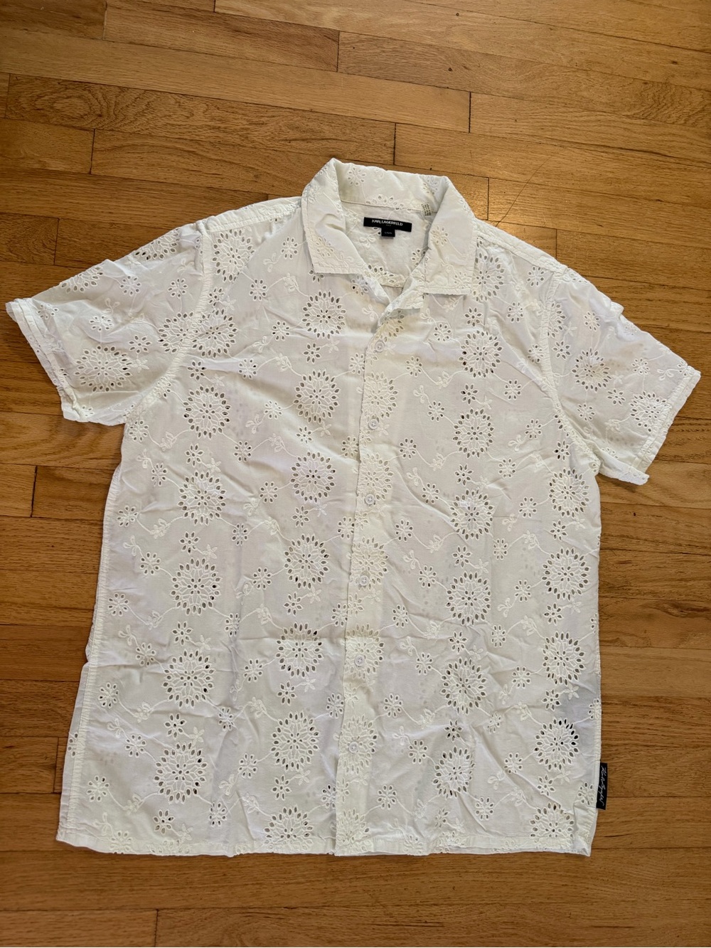 Karl Lagerfeld White Eyelet Button-Down Short-Sleeve Shirt